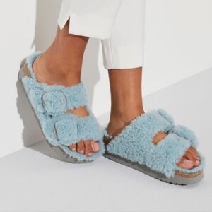 NWT Birkenstock Papillio Arizona Shearling Sandals In Blue Size EU 36 $169